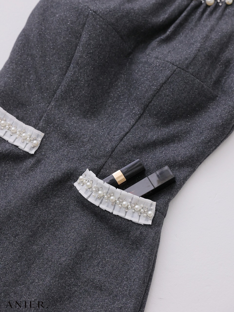 ROBE de FLEURS anier.ROBE ローブドフルール アニエルローブ 【XSサイズあり】 Glitter flannel halter pearl mini dress グリッターフランネルホルターパールミニドレス fm-anier4057