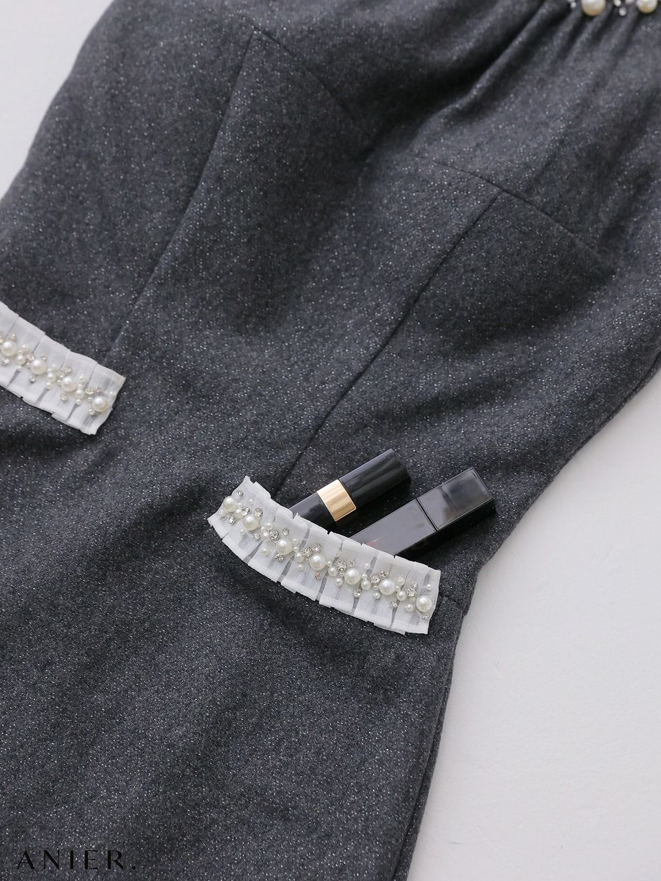 ROBE de FLEURS anier.ROBE ローブドフルール アニエルローブ 【XSサイズあり】 Glitter flannel halter pearl mini dress グリッターフランネルホルターパールミニドレス fm-anier4057