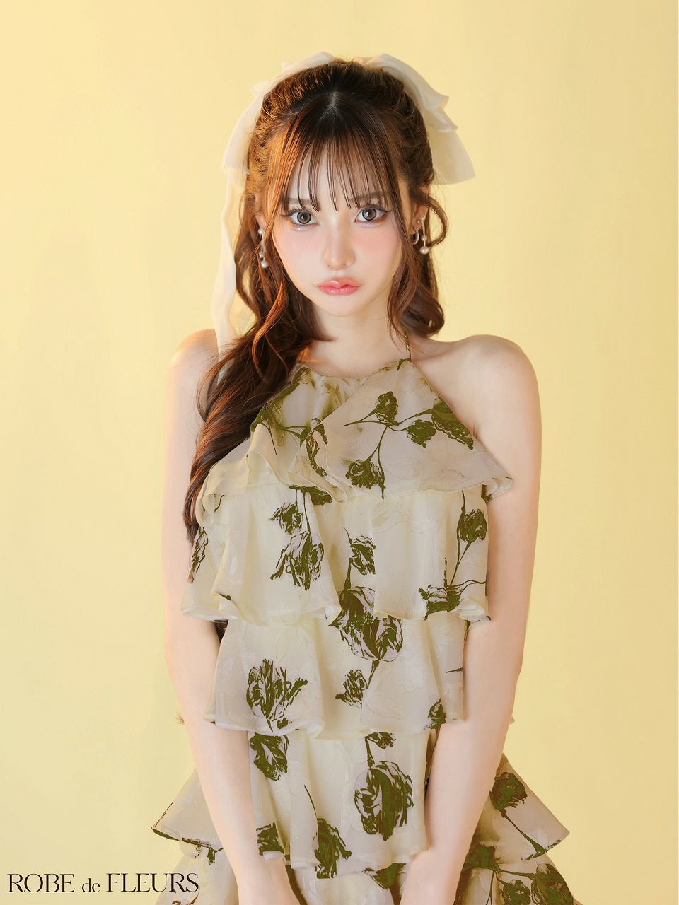 ROBE de FLEURS ローブドフルール 【XSサイズあり】フラワージャガードシフォンティアードミニキャバドレス fm4503