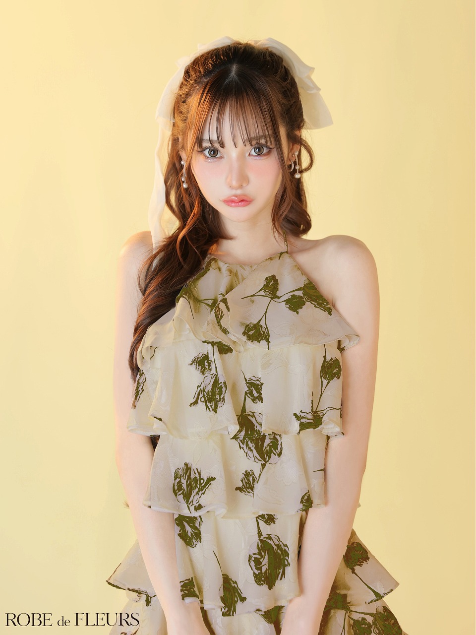 ROBE de FLEURS ローブドフルール 【XSサイズあり】フラワージャガードシフォンティアードミニキャバドレス fm4503