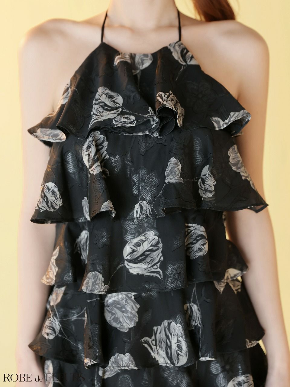 ROBE de FLEURS ローブドフルール 【XSサイズあり】フラワージャガードシフォンティアードミニキャバドレス fm4503