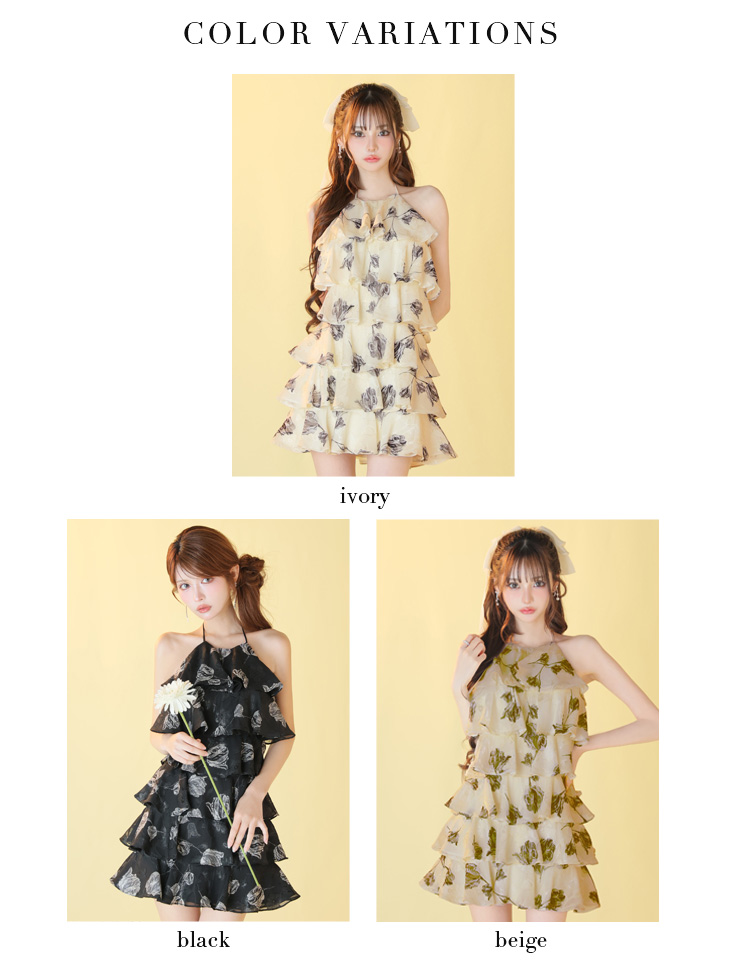 ROBE de FLEURS ローブドフルール 【XSサイズあり】フラワージャガードシフォンティアードミニキャバドレス fm4503