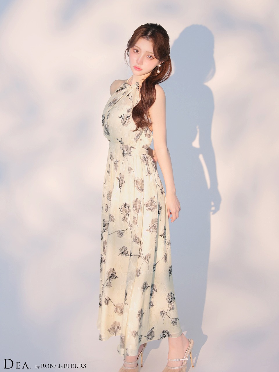 DEA. ディア バイ ローブドフルール 【XS～Lサイズあり】フラワージャガードシフォンホルターネックロングキャバドレス de4642