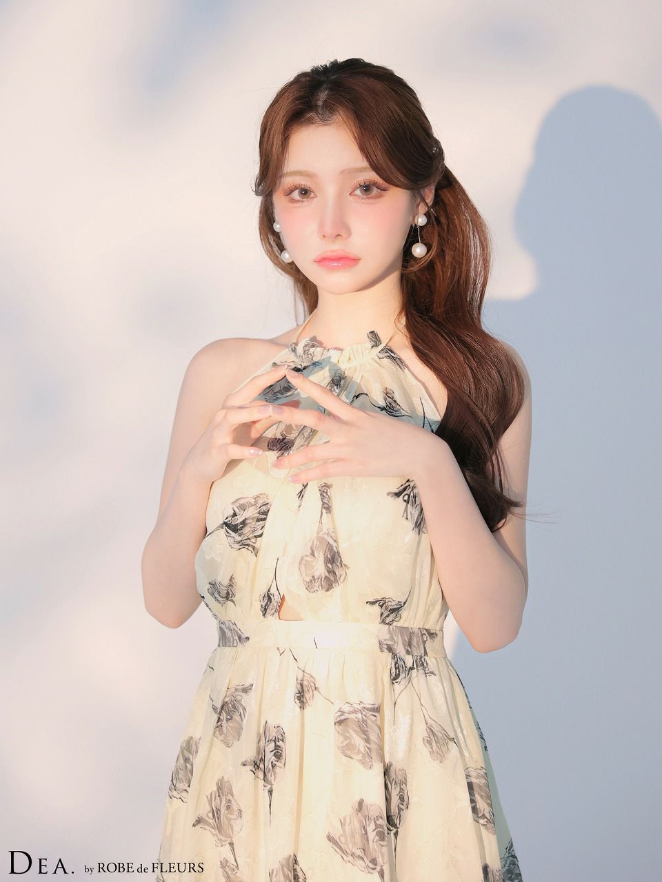 DEA. ディア バイ ローブドフルール 【XS～Lサイズあり】フラワージャガードシフォンホルターネックロングキャバドレス de4642