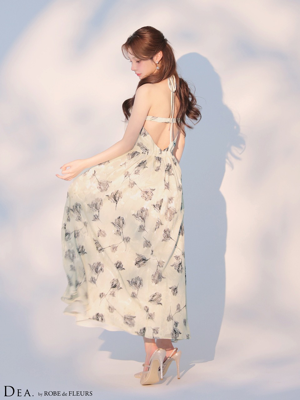 DEA. ディア バイ ローブドフルール 【XS～Lサイズあり】フラワージャガードシフォンホルターネックロングキャバドレス de4642