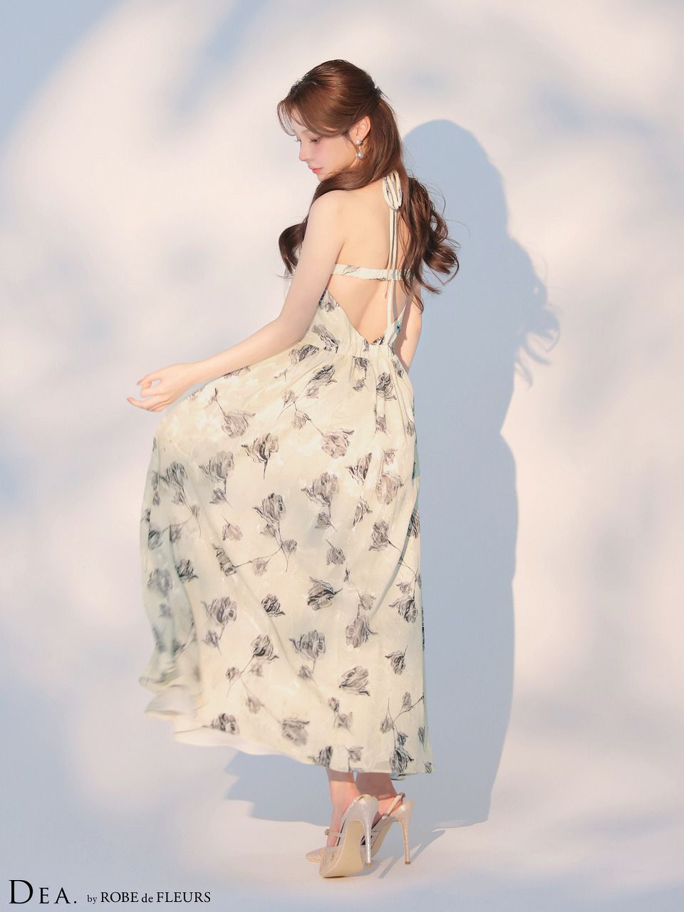 DEA. ディア バイ ローブドフルール 【XS～Lサイズあり】フラワージャガードシフォンホルターネックロングキャバドレス de4642