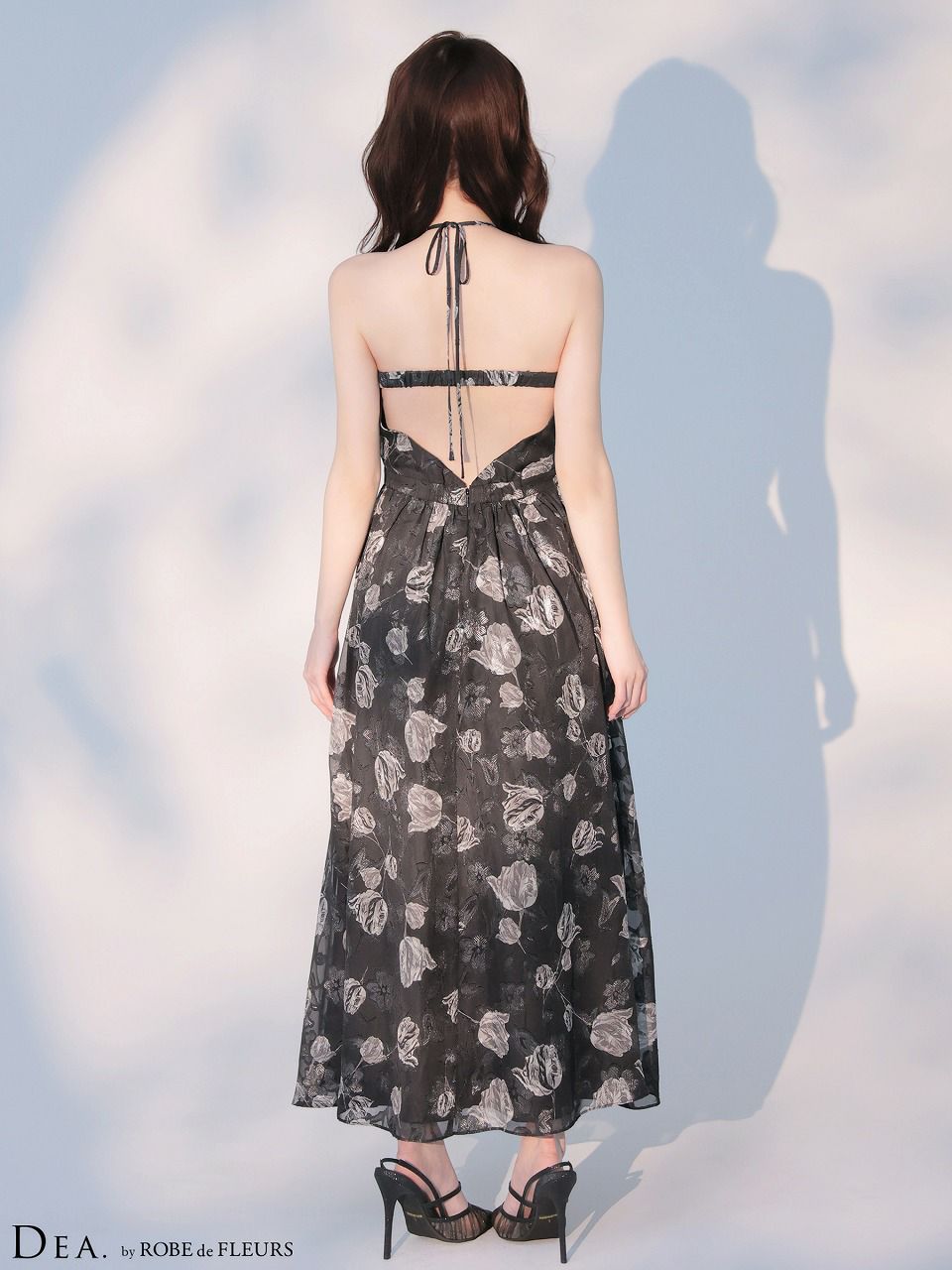 DEA. ディア バイ ローブドフルール 【XS～Lサイズあり】フラワージャガードシフォンホルターネックロングキャバドレス de4642
