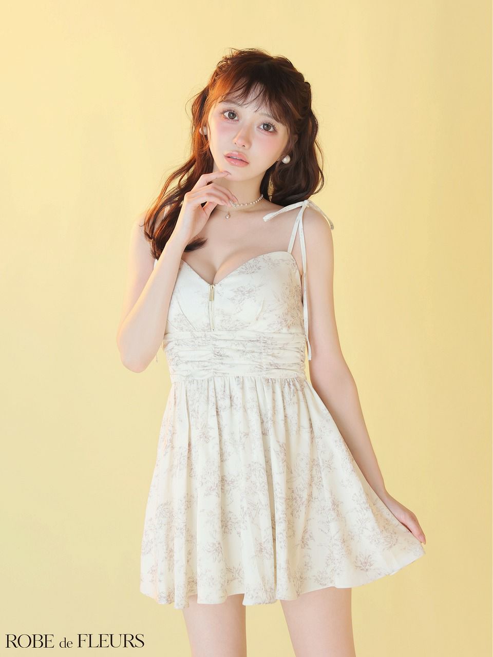 ROBE de FLEURS ローブドフルール 【XSサイズあり】 クラシカルフラワーフレアミニキャバドレス fm4623