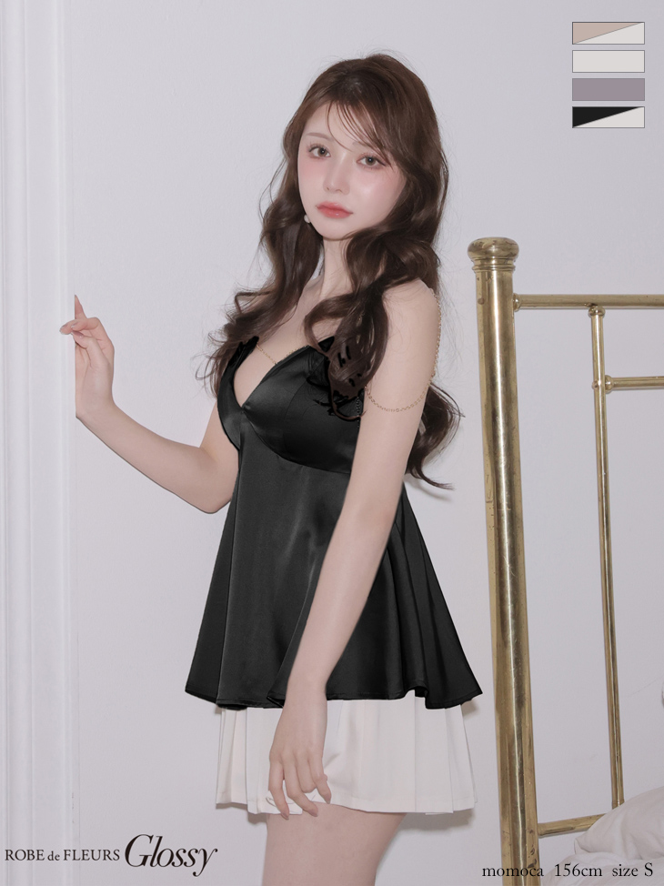 Glossy ローブドフルールグロッシー 【XSサイズあり】 チェーンサテンセットアップミニキャバドレス gl4640