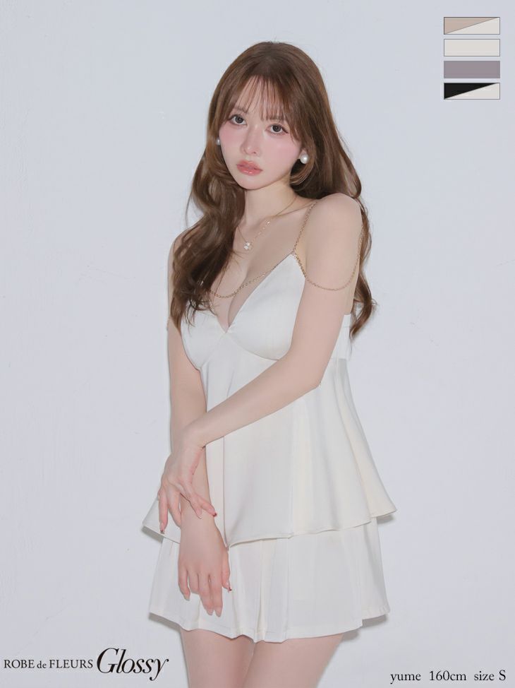Glossy ローブドフルールグロッシー 【XSサイズあり】 チェーンサテンセットアップミニキャバドレス gl4640