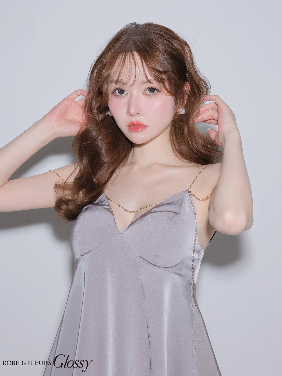 Glossy ローブドフルールグロッシー 【XSサイズあり】 チェーンサテンセットアップミニキャバドレス gl4640