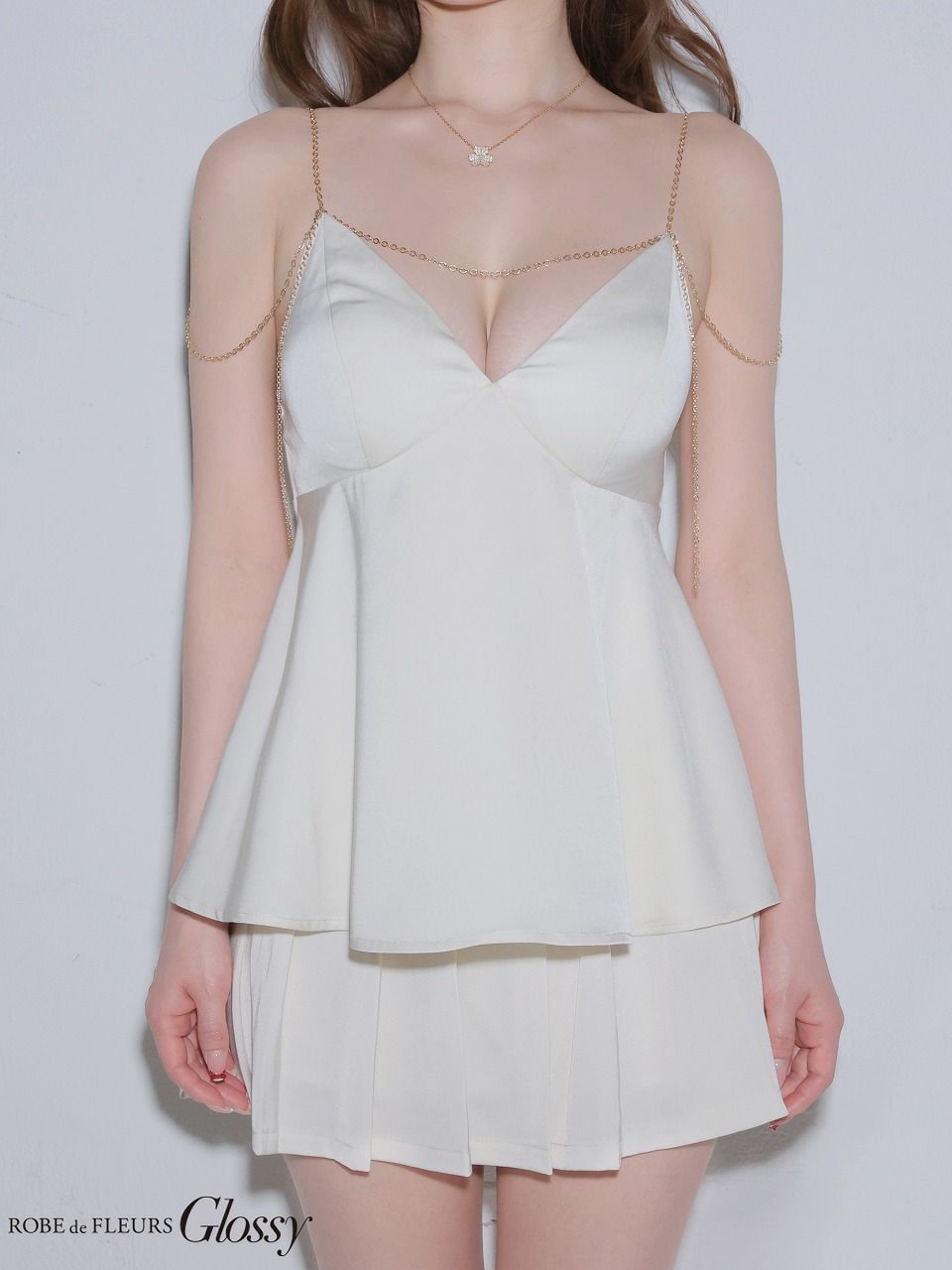 Glossy ローブドフルールグロッシー 【XSサイズあり】 チェーンサテンセットアップミニキャバドレス gl4640