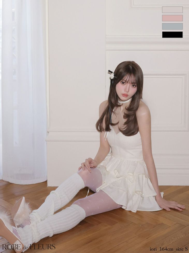 ROBE de FLEURS ローブドフルール 【XSサイズあり】 ストーンワンショルティアードツーピースミニキャバドレス fm4152