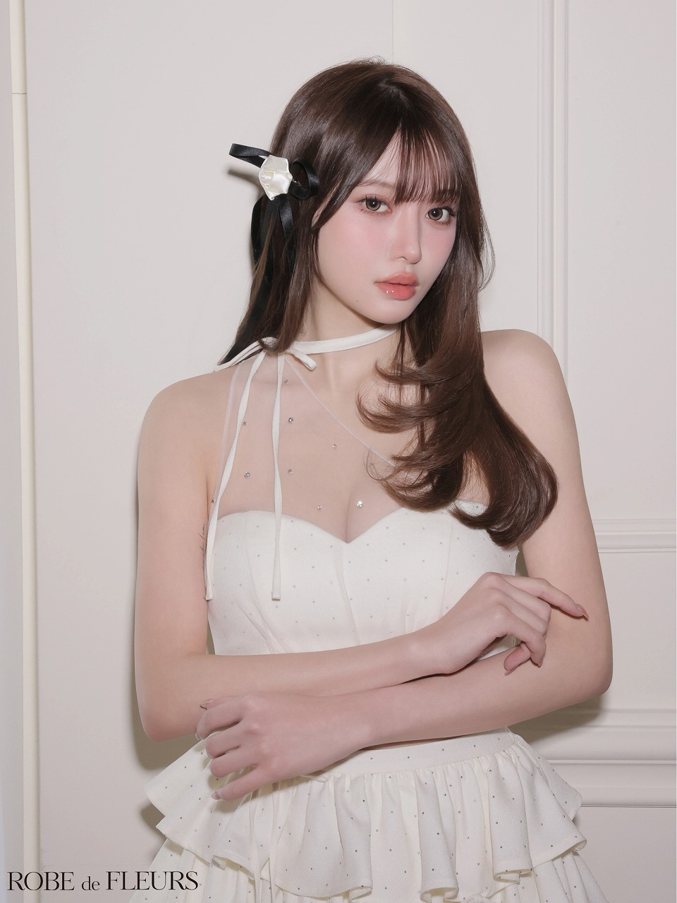 ROBE de FLEURS ローブドフルール 【XSサイズあり】 ストーンワンショルティアードツーピースミニキャバドレス fm4152