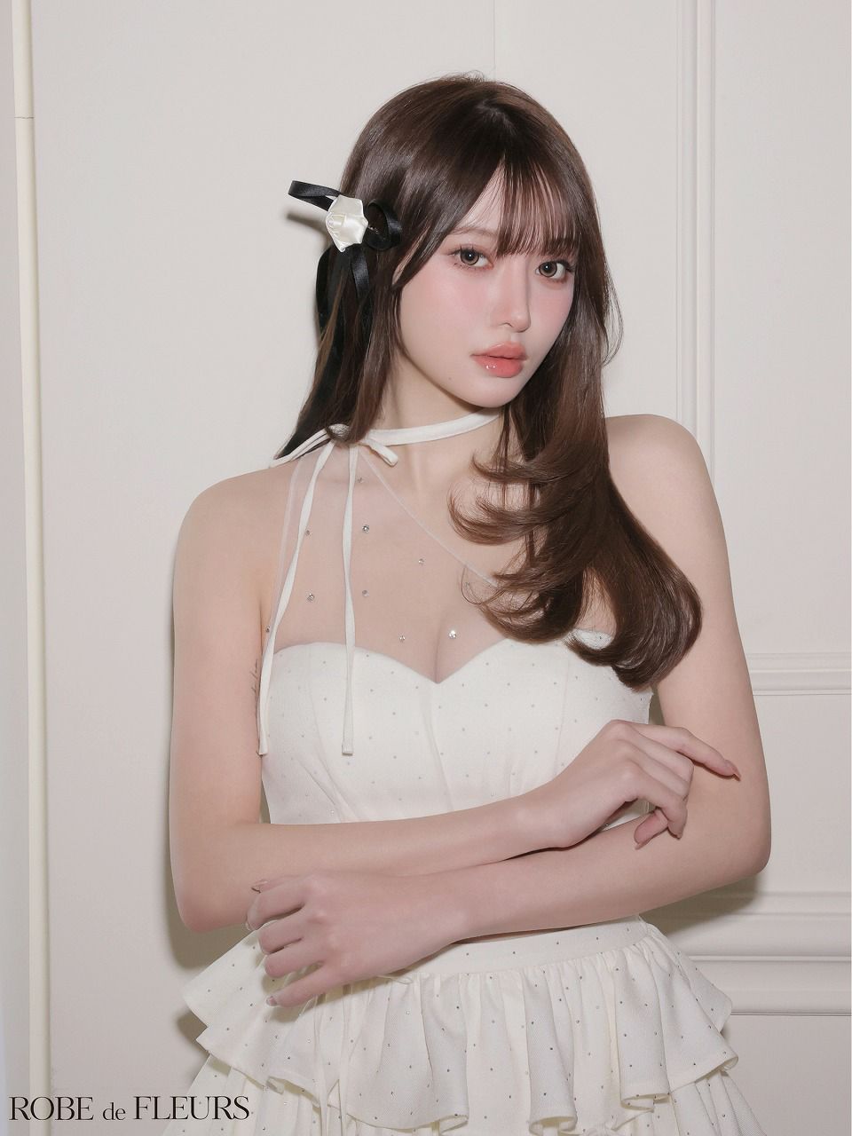 ROBE de FLEURS ローブドフルール 【XSサイズあり】 ストーンワンショルティアードツーピースミニキャバドレス fm4152