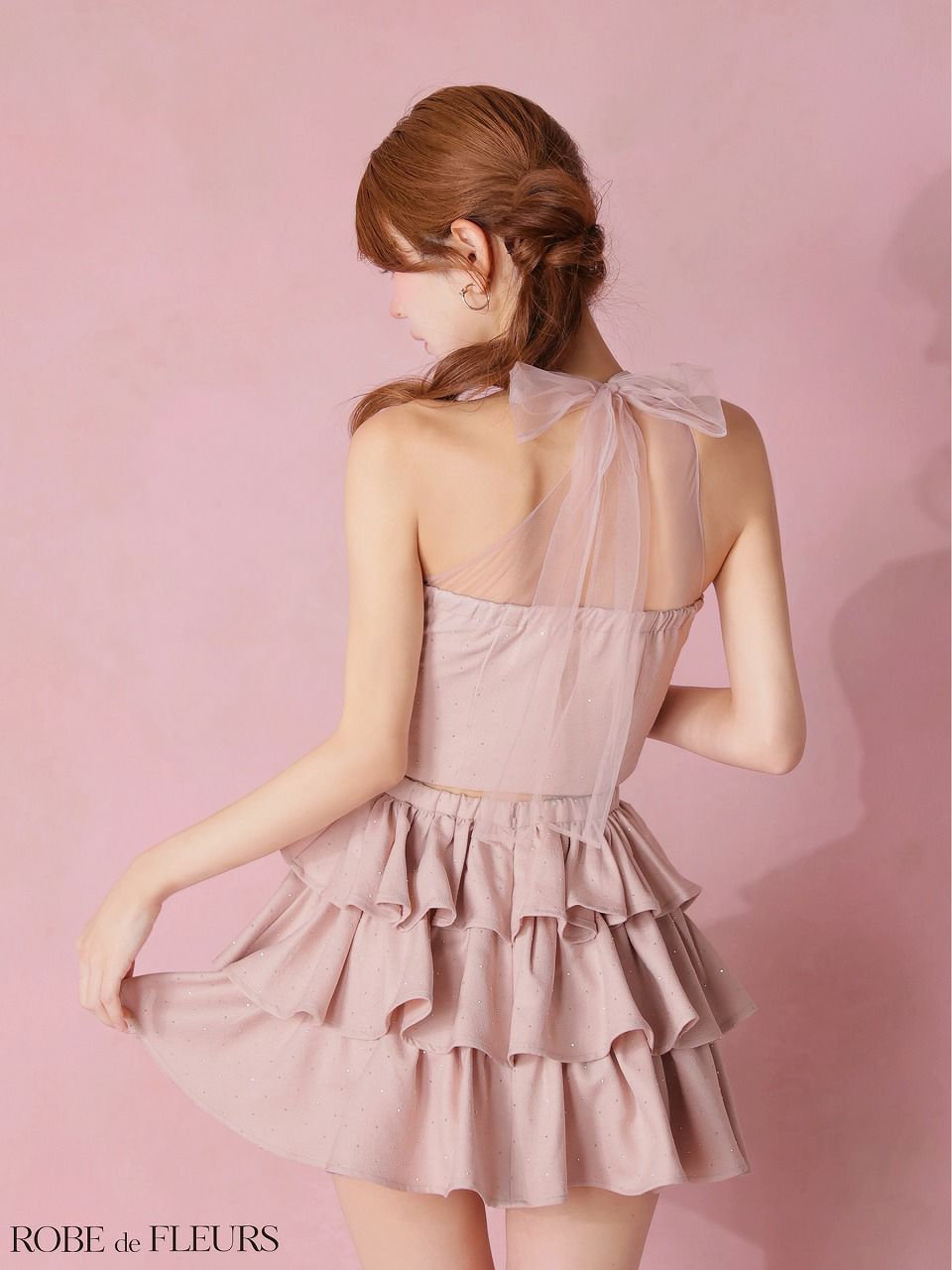 ROBE de FLEURS ローブドフルール 【XSサイズあり】 ストーンワンショルティアードツーピースミニキャバドレス fm4152