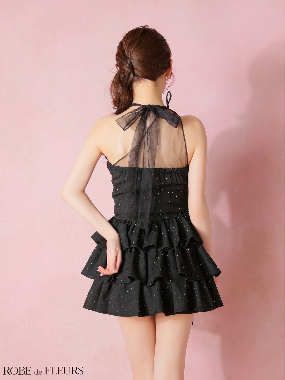 ROBE de FLEURS ローブドフルール 【XSサイズあり】 ストーンワンショルティアードツーピースミニキャバドレス fm4152