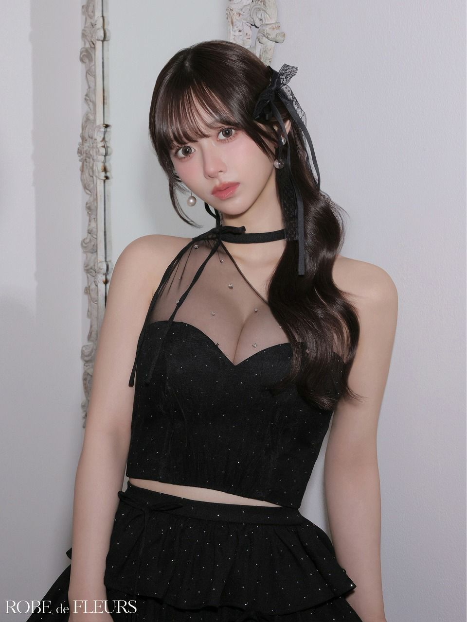 ROBE de FLEURS ローブドフルール 【XSサイズあり】 ストーンワンショルティアードツーピースミニキャバドレス fm4152