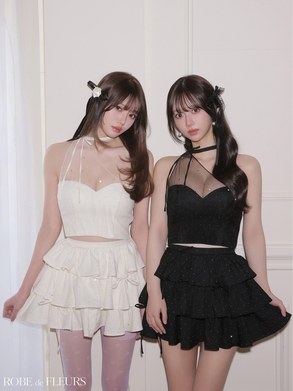 ROBE de FLEURS ローブドフルール 【XSサイズあり】 ストーンワンショルティアードツーピースミニキャバドレス fm4152