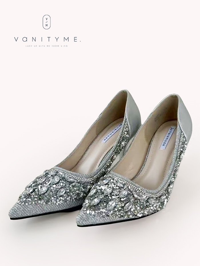 haremode ビジュー ポインテッドトゥ パンプス  ベージュ・ブラック・シルバー vsh-am-3427