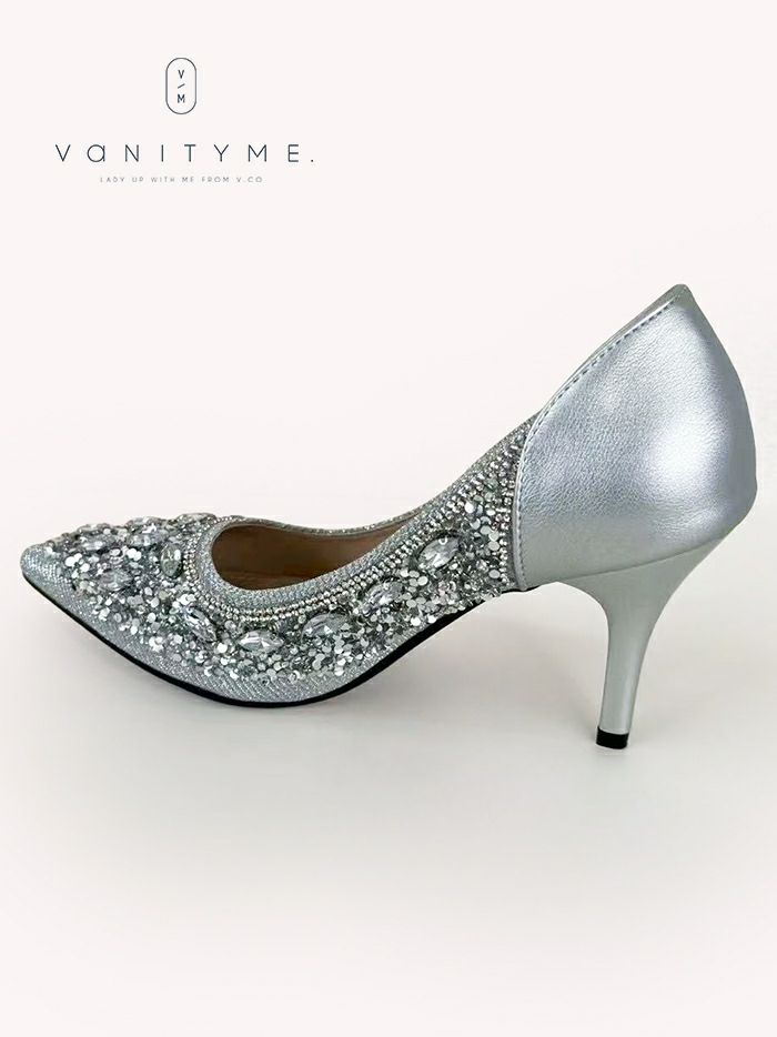 haremode ビジュー ポインテッドトゥ パンプス  ベージュ・ブラック・シルバー vsh-am-3427