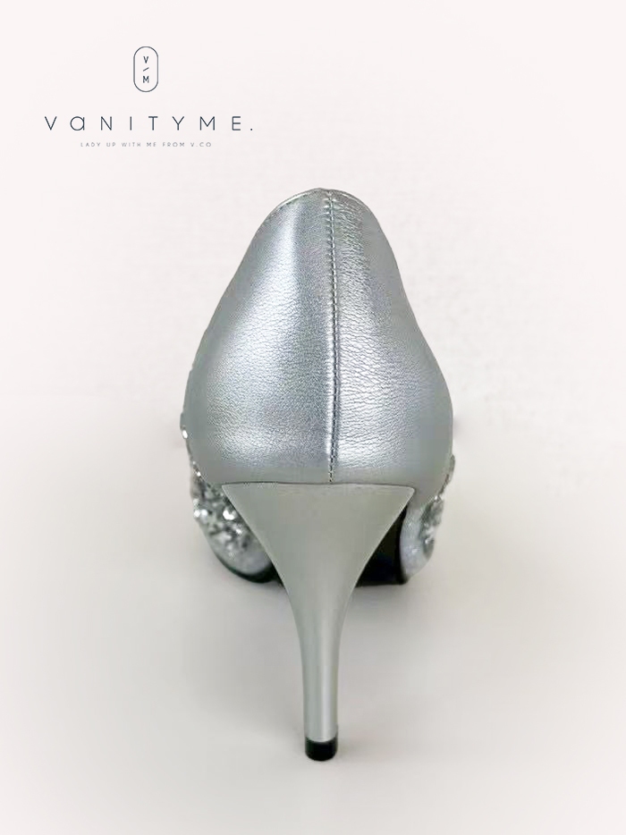 haremode ビジュー ポインテッドトゥ パンプス  ベージュ・ブラック・シルバー vsh-am-3427