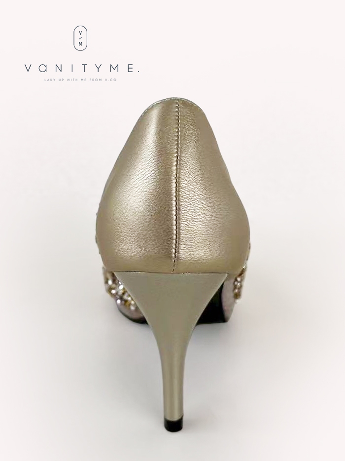 haremode ビジュー ポインテッドトゥ パンプス  ベージュ・ブラック・シルバー vsh-am-3427