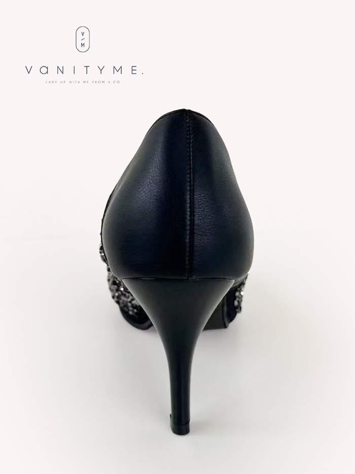 haremode ビジュー ポインテッドトゥ パンプス  ベージュ・ブラック・シルバー vsh-am-3427