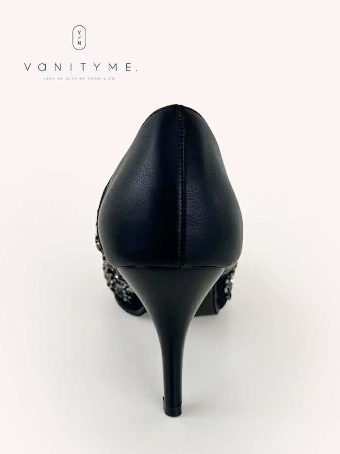 haremode ビジュー ポインテッドトゥ パンプス  ベージュ・ブラック・シルバー vsh-am-3427