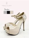 BENEDETTA エナメル オープントゥ ハイヒール ストラップ パンプス  ベージュ・ブラック・シルバー vsh-am-3428