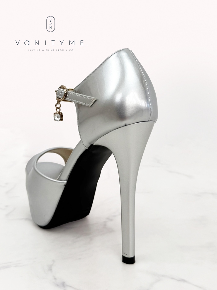 BENEDETTA エナメル オープントゥ ハイヒール ストラップ パンプス  ベージュ・ブラック・シルバー vsh-am-3428