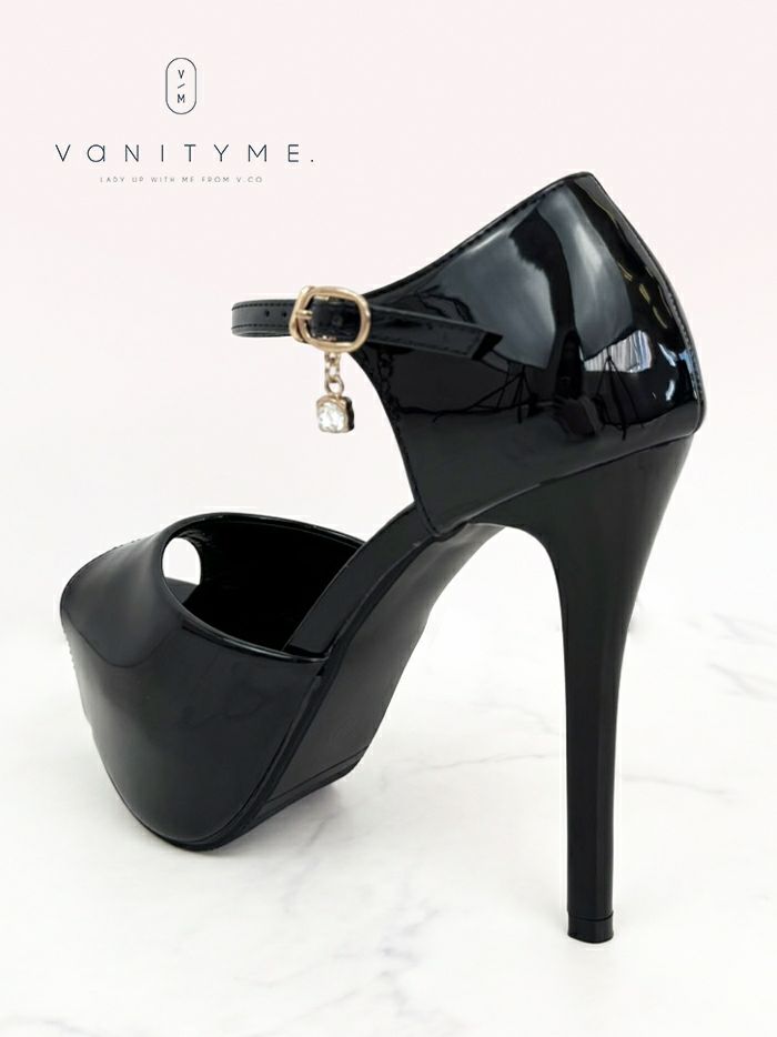 BENEDETTA エナメル オープントゥ ハイヒール ストラップ パンプス  ベージュ・ブラック・シルバー vsh-am-3428