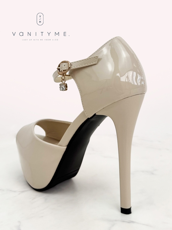 BENEDETTA エナメル オープントゥ ハイヒール ストラップ パンプス  ベージュ・ブラック・シルバー vsh-am-3428