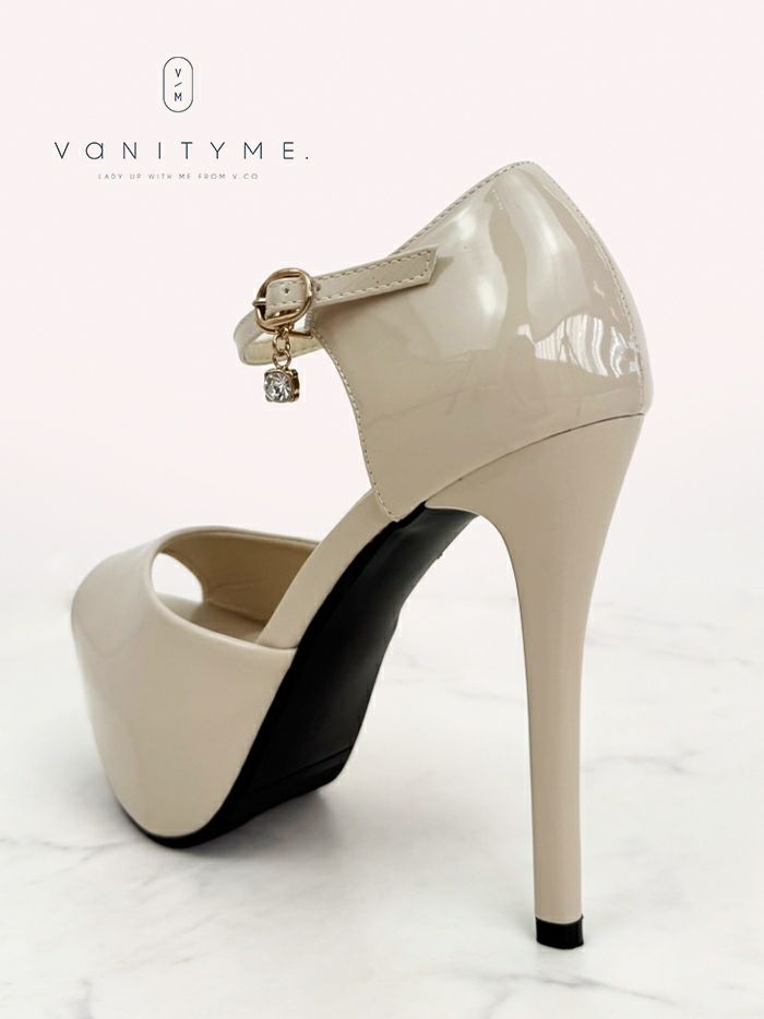 BENEDETTA エナメル オープントゥ ハイヒール ストラップ パンプス  ベージュ・ブラック・シルバー vsh-am-3428