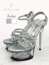 BENEDETTA グリッターラメ ハイヒール ストラップ サンダル  シルバー・ホワイト vsh-am-3429