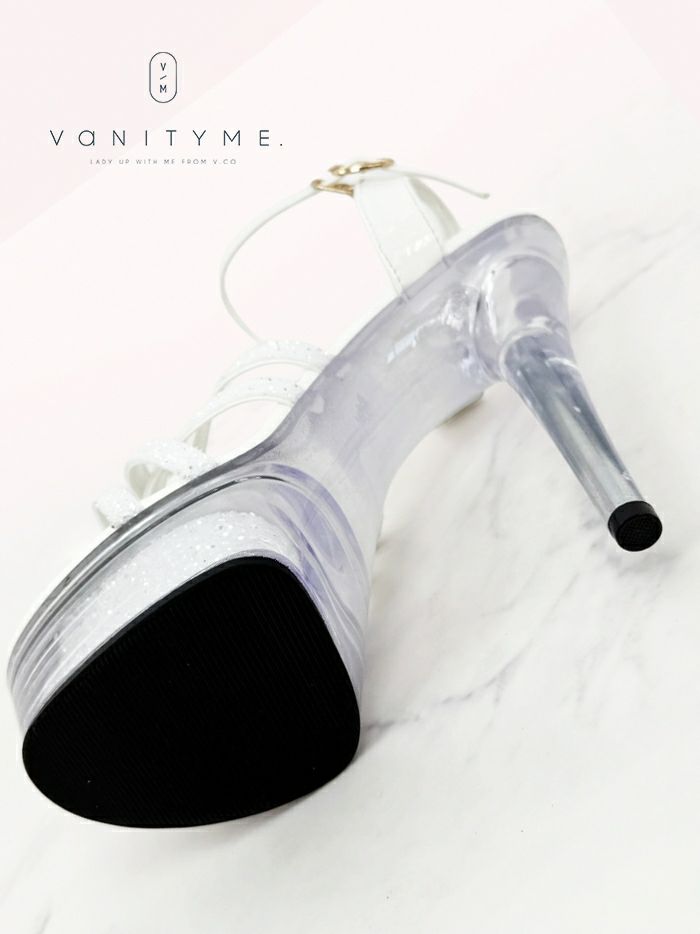 BENEDETTA グリッターラメ ハイヒール ストラップ サンダル  シルバー・ホワイト vsh-am-3429