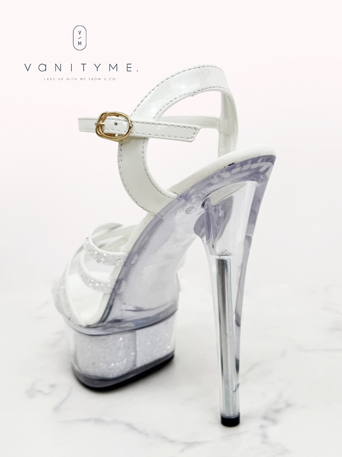 BENEDETTA グリッターラメ ハイヒール ストラップ サンダル  シルバー・ホワイト vsh-am-3429