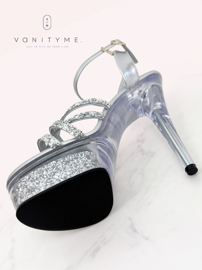 BENEDETTA グリッターラメ ハイヒール ストラップ サンダル  シルバー・ホワイト vsh-am-3429