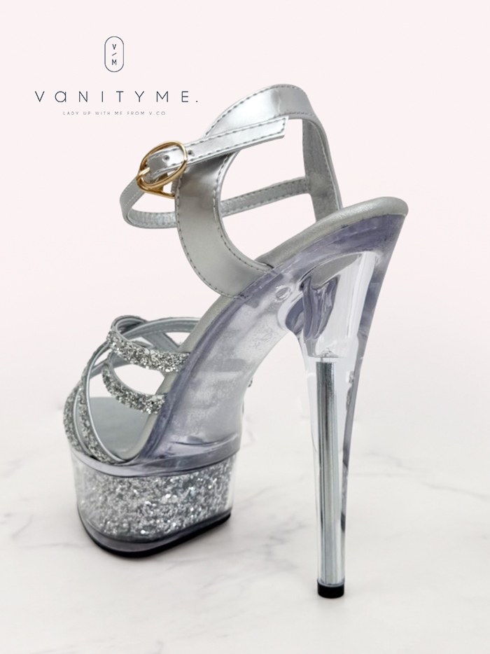 BENEDETTA グリッターラメ ハイヒール ストラップ サンダル  シルバー・ホワイト vsh-am-3429