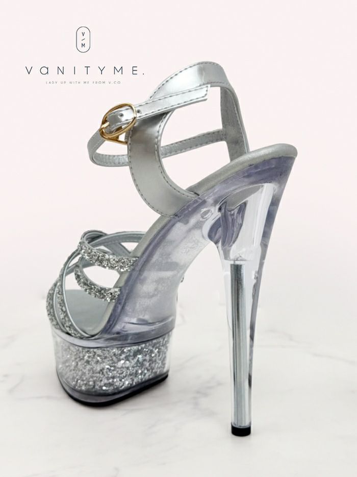 BENEDETTA グリッターラメ ハイヒール ストラップ サンダル  シルバー・ホワイト vsh-am-3429