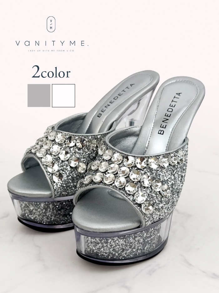 BENEDETTA グリッターラメ スパンコール ハイヒール サンダル  シルバー・ホワイト vsh-am-3430