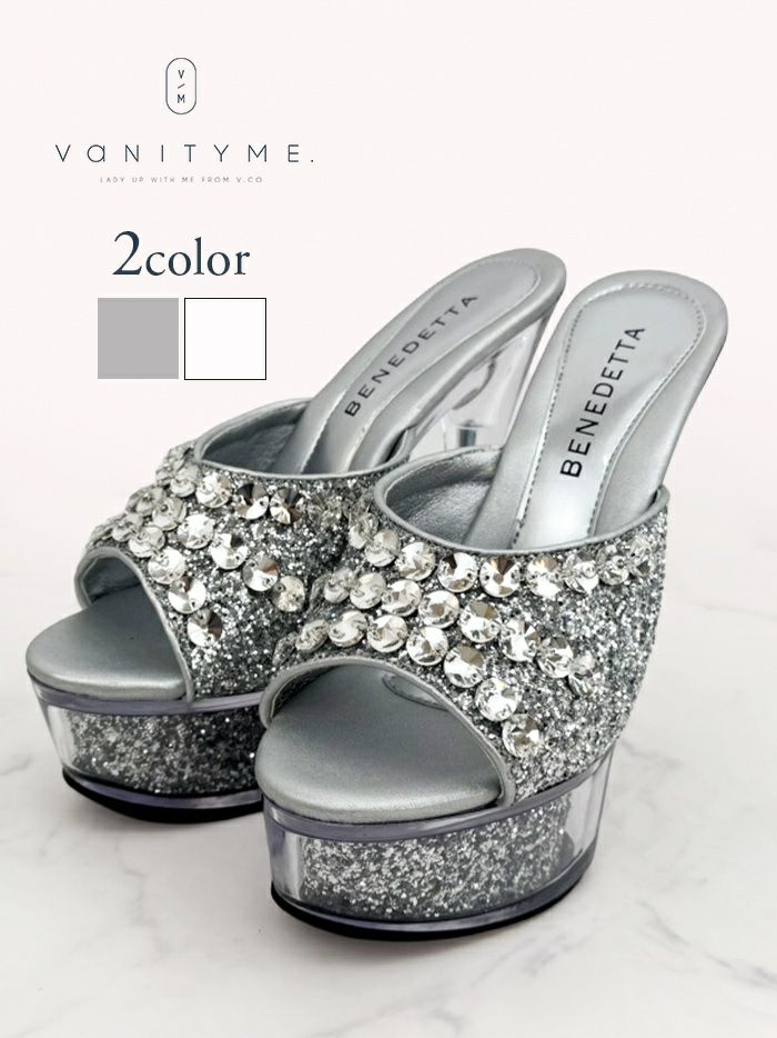 BENEDETTA グリッターラメ スパンコール ハイヒール サンダル  シルバー・ホワイト vsh-am-3430