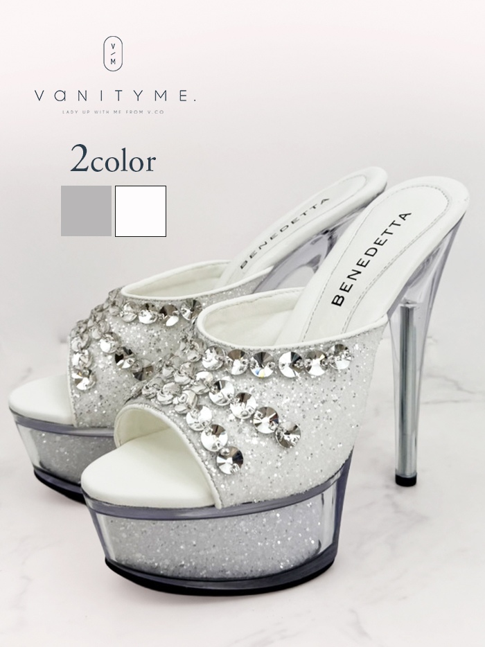 BENEDETTA グリッターラメ スパンコール ハイヒール サンダル  シルバー・ホワイト vsh-am-3430
