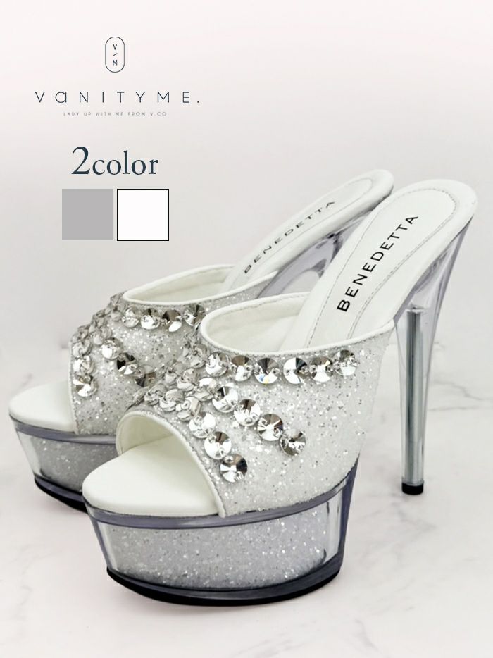 BENEDETTA グリッターラメ スパンコール ハイヒール サンダル  シルバー・ホワイト vsh-am-3430