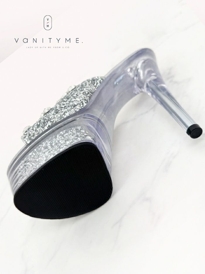 BENEDETTA グリッターラメ スパンコール ハイヒール サンダル  シルバー・ホワイト vsh-am-3430