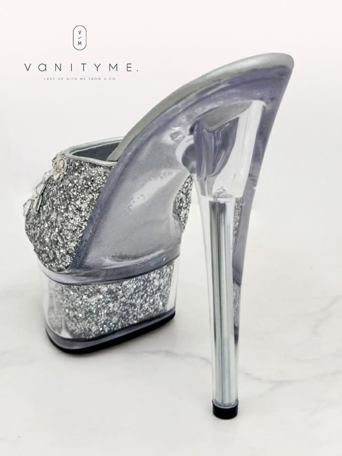 BENEDETTA グリッターラメ スパンコール ハイヒール サンダル  シルバー・ホワイト vsh-am-3430