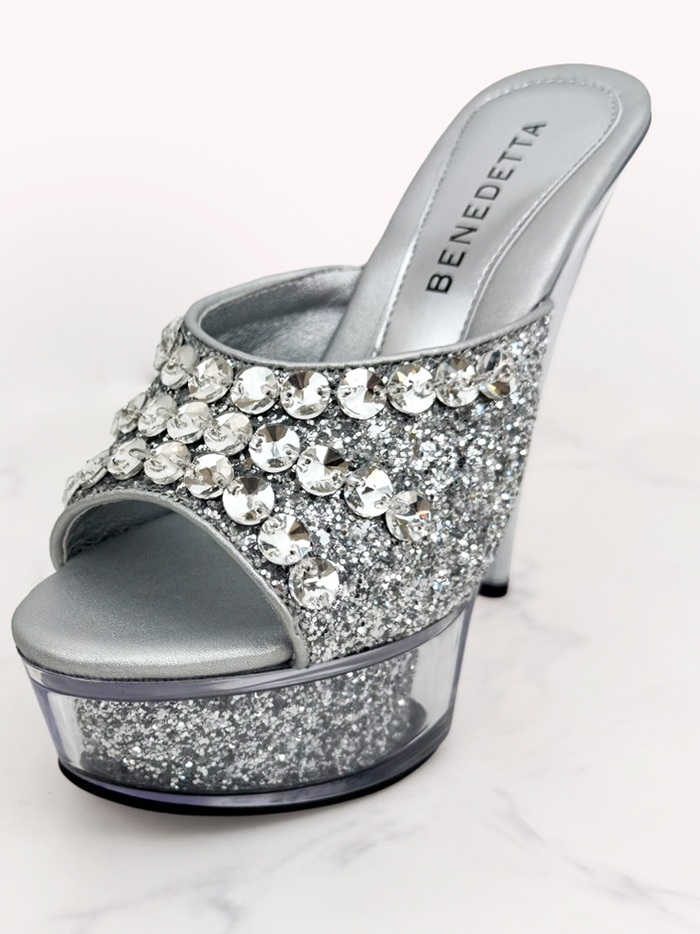 BENEDETTA グリッターラメ スパンコール ハイヒール サンダル  シルバー・ホワイト vsh-am-3430