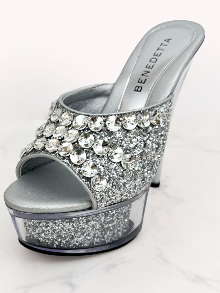 BENEDETTA グリッターラメ スパンコール ハイヒール サンダル  シルバー・ホワイト vsh-am-3430