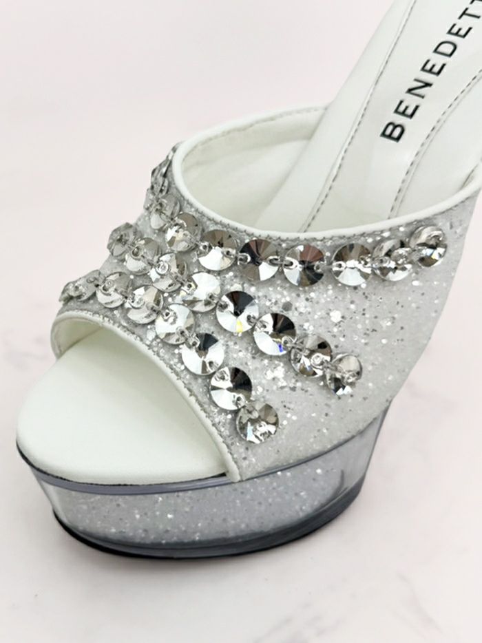 BENEDETTA グリッターラメ スパンコール ハイヒール サンダル  シルバー・ホワイト vsh-am-3430
