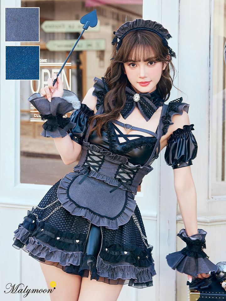 【12点セット】Malymoon マリームーン レザーエッジデニムメイド [ブラック/ブルー] mlcs25214